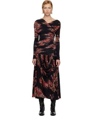 Ganni Floral Ruched Maxi Dress - Black