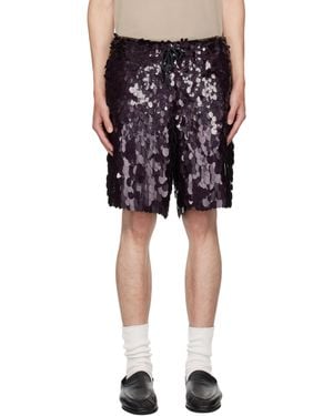 Dries Van Noten バーガンディ スパンコール ショートパンツ - ブラック