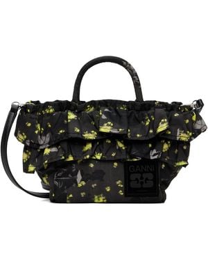 Ganni Ruffle Print Mini Shopper Tote - Black