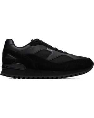 BOSS Panelled Faux-Leather Trainers - Black
