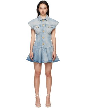 Balmain ブルー フレア デニム ミニワンピース - ブラック