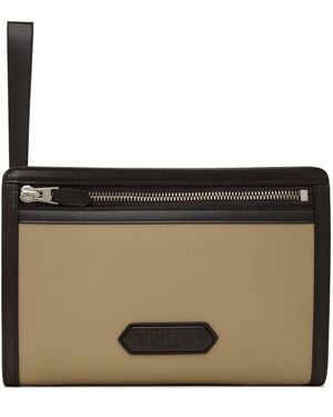 Tom Ford ベージュ ミニ ソフト グレインレザー フラットポーチ - ナチュラル