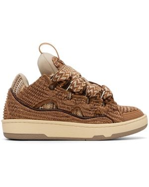Lanvin Baskets Curb Brunes En Raphia Synthétique - Marron
