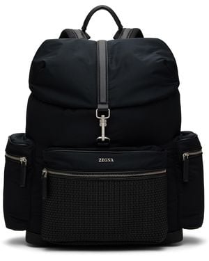 ZEGNA Technical Fabric & Pelletessuta Leather Backpack - Black