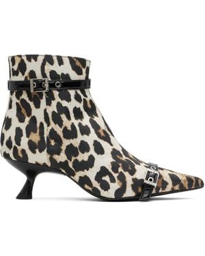 Ganni Satin Eyelets Kitten Heel Boots - Black