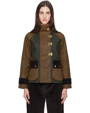 Barbour Blouson Hazelwood Brun Et Kaki En Coton Ciré - Marron