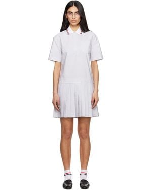 Thom Browne Pleated Polo 4 Bar Stripe Poplin Minidress - Black