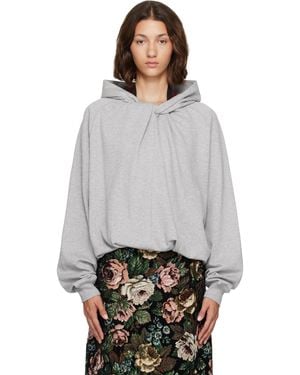 Dries Van Noten Pull À Capuche Drapé Gris En Coton