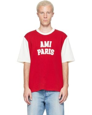 Ami Paris Cotton Embroidery T-Shirt - Red