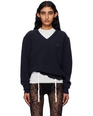 Balenciaga Laurel Classic Inside-Out V-Neck Jumper - Blue