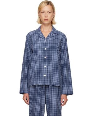 Tekla Chemise De Pyjama À Manches Longues Bleu Marine En Sergé
