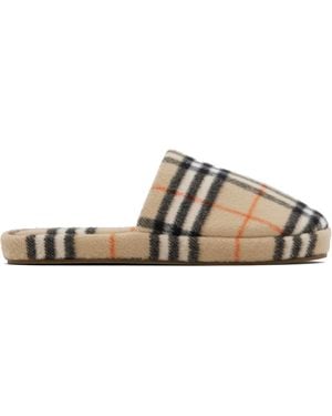 Burberry Tan Check Wool Blend Slippers - Black