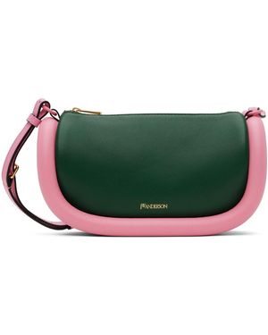 JW Anderson Sac à bandoulière vert et rose en cuir à passepoil rembourré