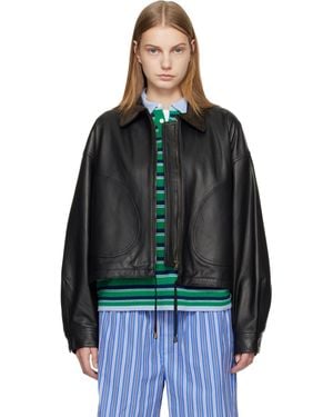 HOMMEGIRLS Leather Parachute Jacket - Black