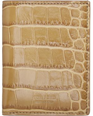 Tom Ford Tan Shiny Croc 'T Line' Folding Card Holder - Natural