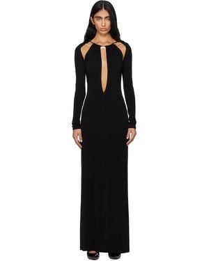 Marine Serre Draped Jersey Ls Maxi Dress - Black
