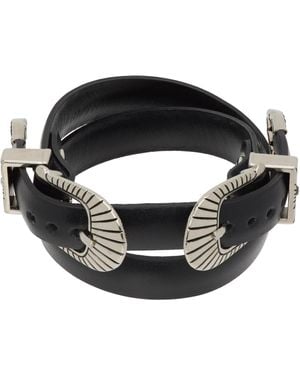 Toga Double Buckle Leather Bangle Bracelet - Black