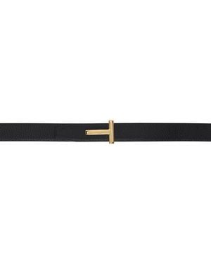 Tom Ford Grain Leather & Smooth Leather Reversible T Belt - Black