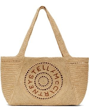 Stella McCartney ベージュ ミディアム ロゴ ラフィア トートバッグ - メタリック