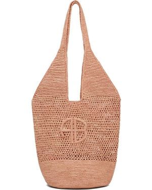 Anine Bing Leah Logo Raffia Bag - Brown