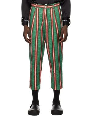 Late Checkout Striped Trousers - Green