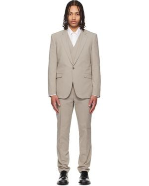 HUGO Taupe Three-Piece Extra-Slim-Fit Stretch-Cotton Seersucker Suit - Black