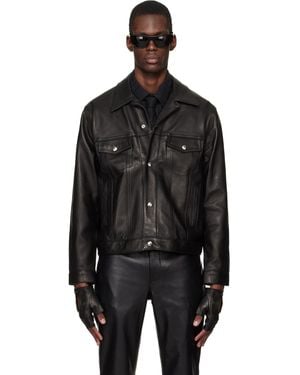 Ernest W. Baker Diamond Spread Collar Leather Jacket - Black