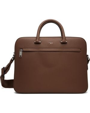 BOSS Grained Faux-Leather Briefcase - Brown