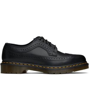 Dr. Martens Brogues 3989 Noires En Cuir Poli À Surpiqure Jaune