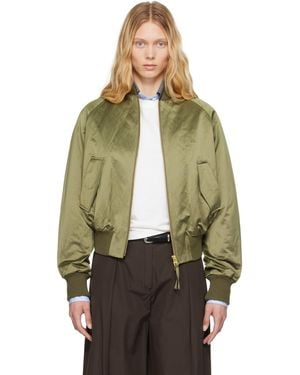 Ami Paris Cotton Satin Ami De Coeur Bomber Jacket - Green
