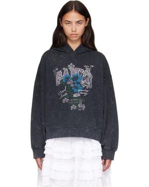 Ganni Isoli Cropped Vintage Wash Hoodie - Blue