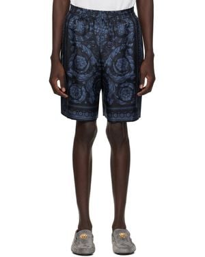 Versace Barocco-Print Silk Shorts - Blue