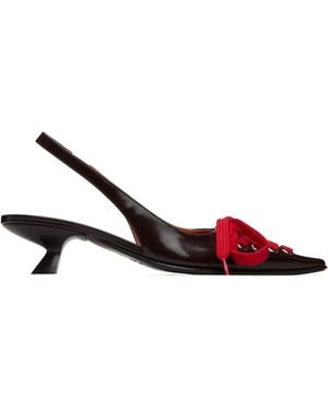 Marni Leather Lace-Up Slingback Heels - Brown