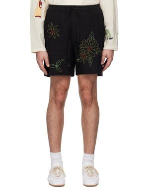 HARAGO Sunflower Embroidered Shorts - Black