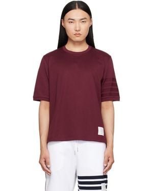 Thom Browne T-Shirt Bourgogne En Jersey À Quatre Rayures - Rouge
