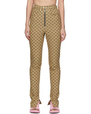 BONBOM Monogram Slit Bottom Jeans - Natural