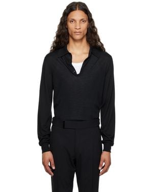 Tom Ford ブラック ファインゲージ ニットポロシャツ