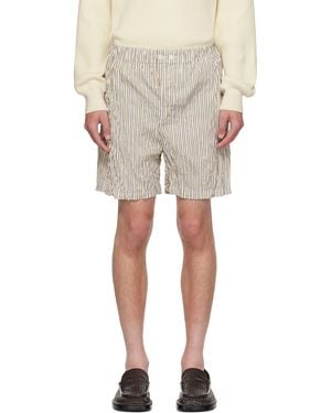 Bottega Veneta ベージュ＆ホワイト Crushed Tech コットン ストライプ ショートパンツ - ナチュラル