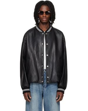 WOOYOUNGMI Leather Baseball Jacket - Black