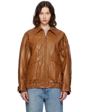 MM6 by Maison Martin Margiela ブラウン オーバーサイズ フェイクレザー ボンバージャケット