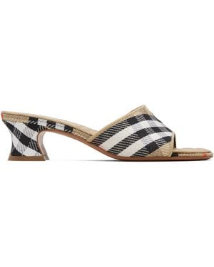 Burberry Tan Check Sloane Mule Heeled Sandals - Black