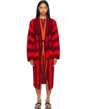 Dries Van Noten Cardigan Décontracté Rouge Et Bourgogne À Ceinture