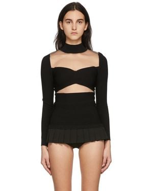 Pushbutton Sheer Panelled Turtleneck - Black