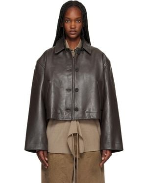 Studio Nicholson Button Through Cropped Leather Jacket - Black