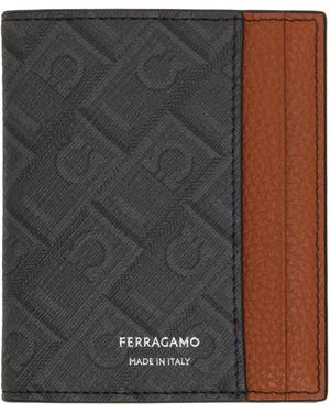 Ferragamo Porte-Carte À Deux Volets Gris Et Brun À Monogrammes - Noir