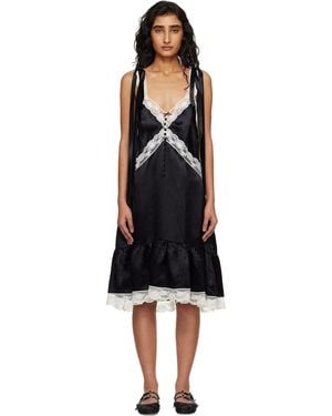 Marc Jacobs Satin Lace Slip Midi Dress - Black