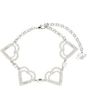 Blumarine Metal Rhinestone Hearts Choker - White