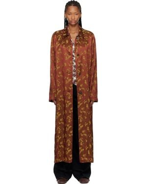 Dries Van Noten Tan Jacquard Coat - Brown