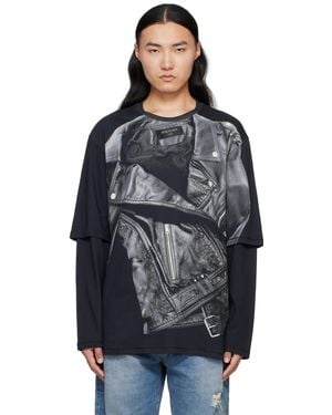 Balmain Long Sleeve Biker Jacket Print T-Shirt - Black