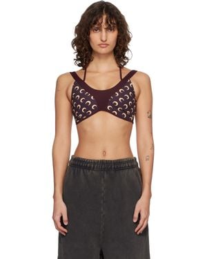 Marine Serre Burgundy Athleisure Moon Printed Bralette - Black